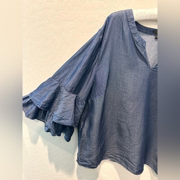 ANN TAYLOR FACTORY | Blue Lyocell Ruffle Sleeve Blouse Top | XL - Picture 4 of 7